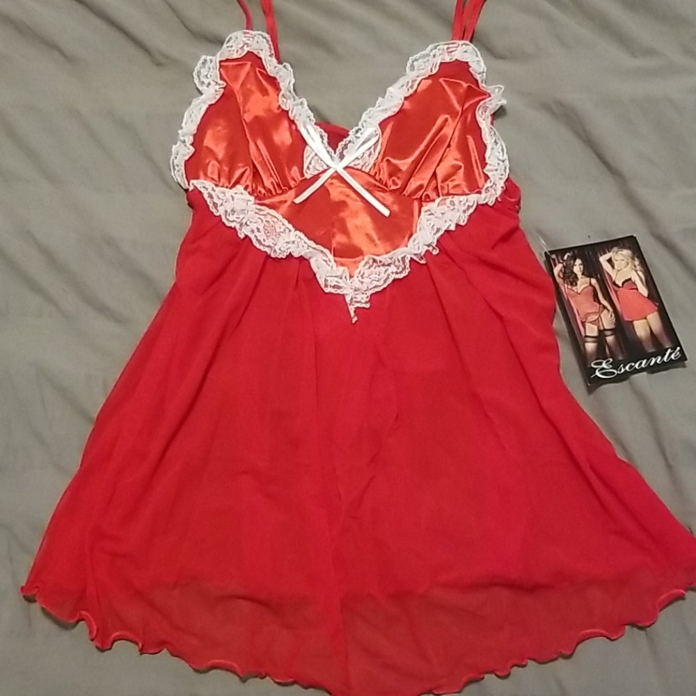 Red and white teddy and thong